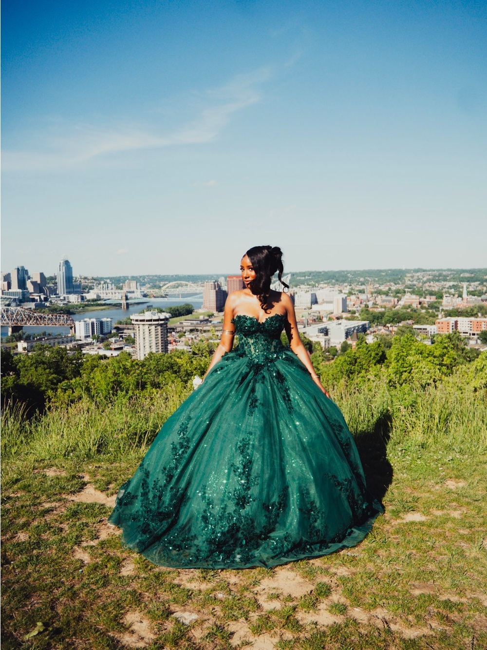 Emerald Green Beaded Tulle Ball Gown - Picture 3 of 3